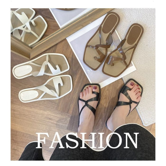 Square-Toe Toe-Loop Slide Sandals