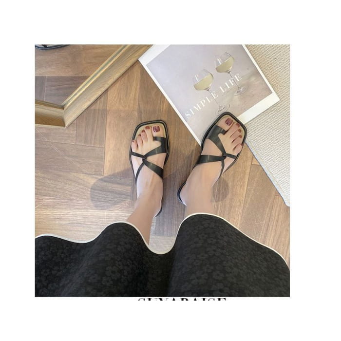 Square-Toe Toe-Loop Slide Sandals