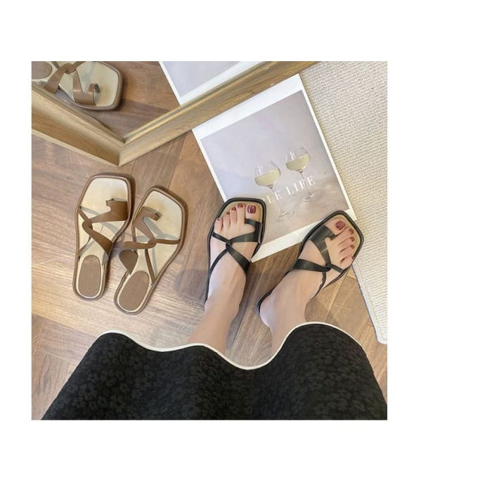 Square-Toe Toe-Loop Slide Sandals