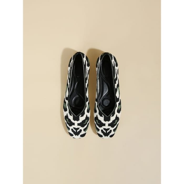 Square Toe Woven Flats - Leopard - White & Green Black / 34