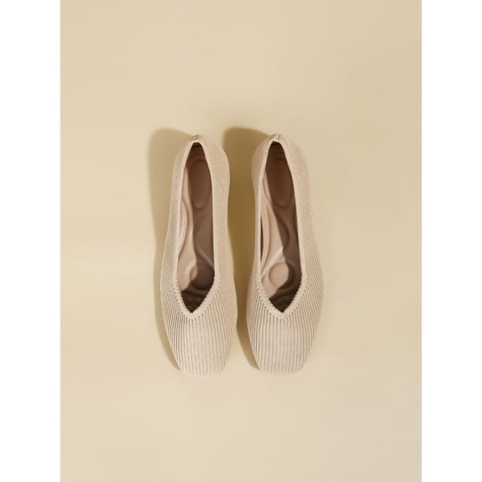 Square Toe Woven Flats - Milk Tea / 34