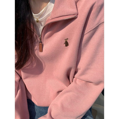 Stand Collar Embroidered Sweatshirt