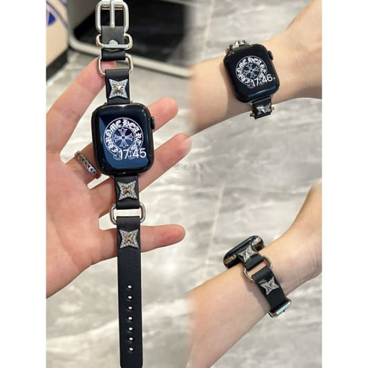 Star Alloy Studded Faux Leather Apple Watch Band