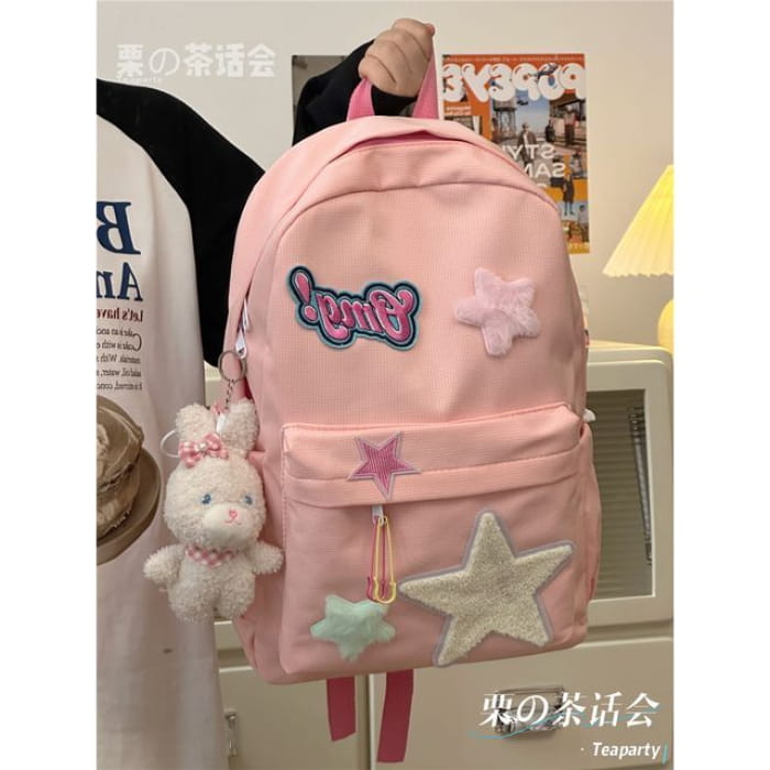 Star Applique Backpack / Charm / Set - With Rabbit - Pink