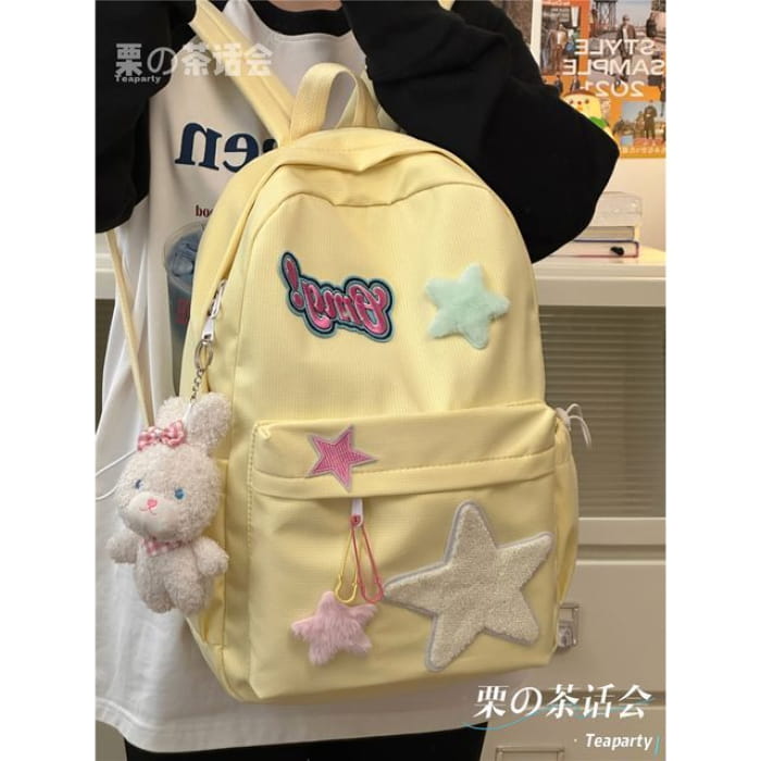 Star Applique Backpack / Charm / Set - With Rabbit - Yellow