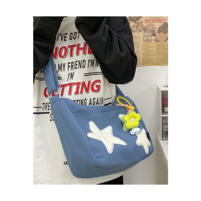 Star Applique Color Block Light Nylon Zipper Crossbody Bag