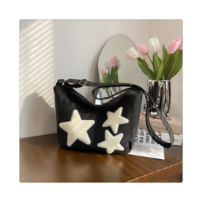 Star Applique Color Block Light Nylon Zipper Crossbody Bag