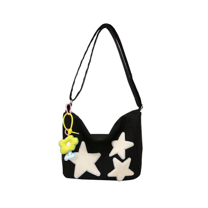 Star Applique Color Block Light Nylon Zipper Crossbody Bag