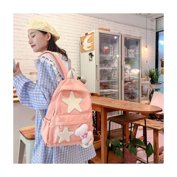 Star Applique Multi-Pocket Backpack