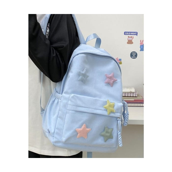 Star Applique Nylon Zipper Backpack