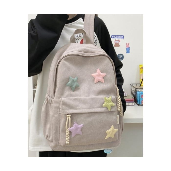 Star Applique Nylon Zipper Backpack