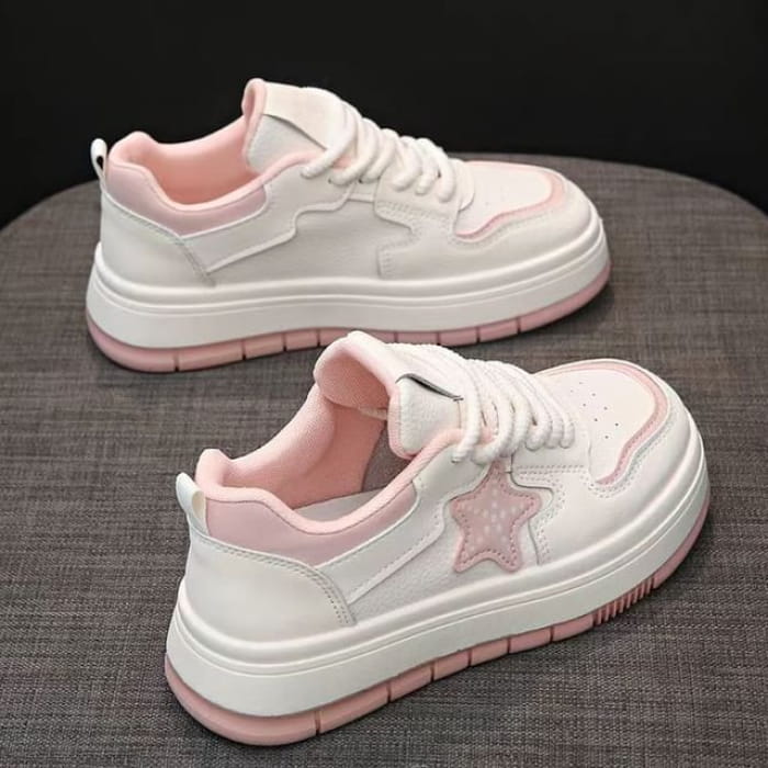 Star Applique Platform Sneakers - Pink / 35