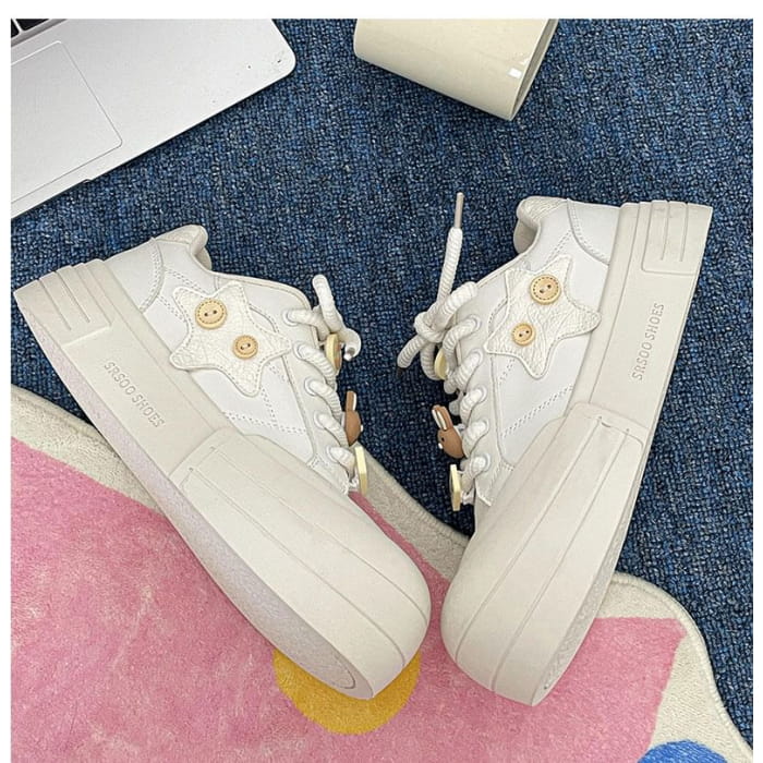 Star Applique Smiley Face Platform Sneakers