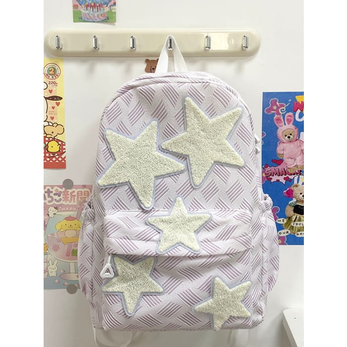 Star Applique Zipper Nylon Backpack