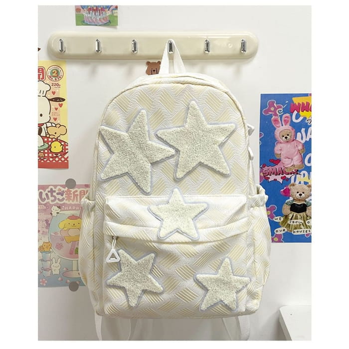 Star Applique Zipper Nylon Backpack