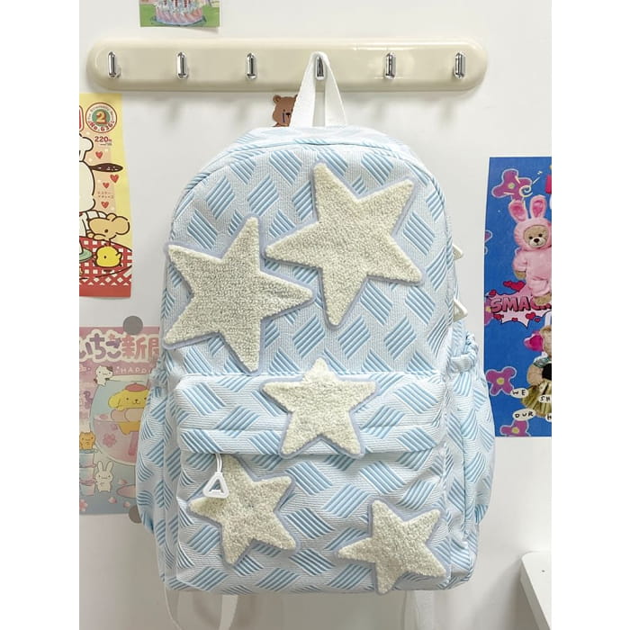 Star Applique Zipper Nylon Backpack