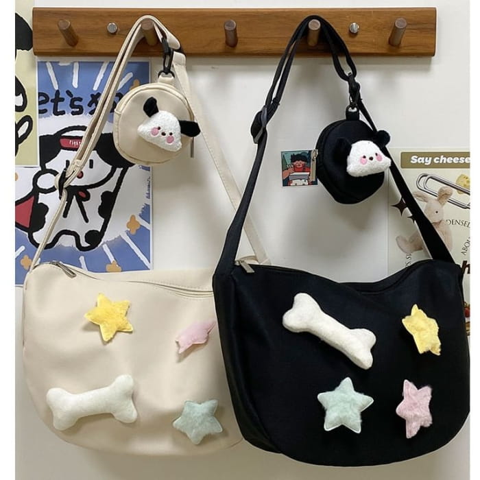 Star Badge Applique Nylon Shoulder Bag With Coin Purse