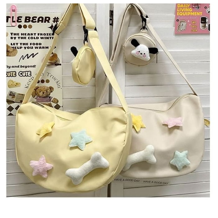 Star Badge Applique Nylon Shoulder Bag With Coin Purse