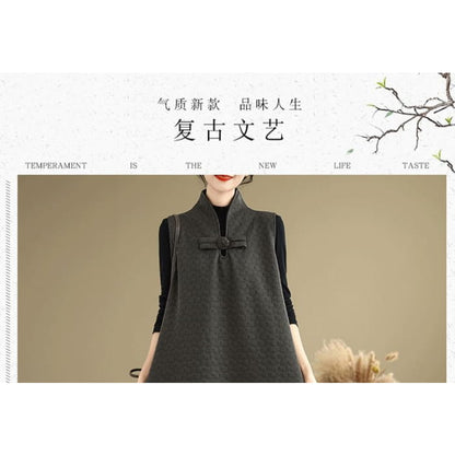 Star Embroidered Frog-Button Midi Pinafore Dress