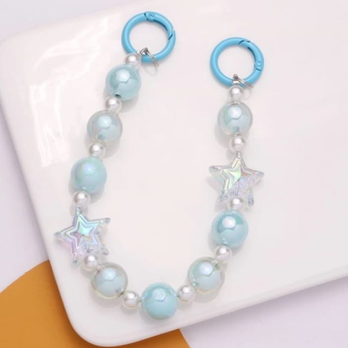 Star Faux Pearl Acrylic Bag Charm Keyring - Q1296-3 - Blue