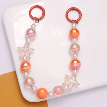 Star Faux Pearl Acrylic Bag Charm Keyring - Q1296-4 - Red