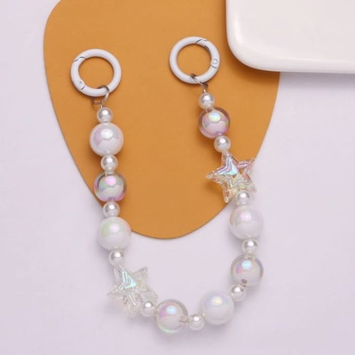 Star Faux Pearl Acrylic Bag Charm Keyring - Q1296-5 - White