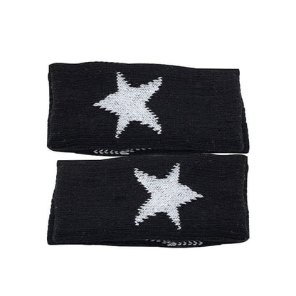 Star Knitted Fingerless Gloves - Black - Other