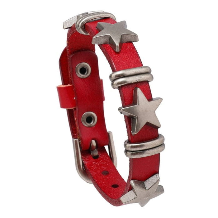Star Leather Bracelet - Standart / Red - bracelet