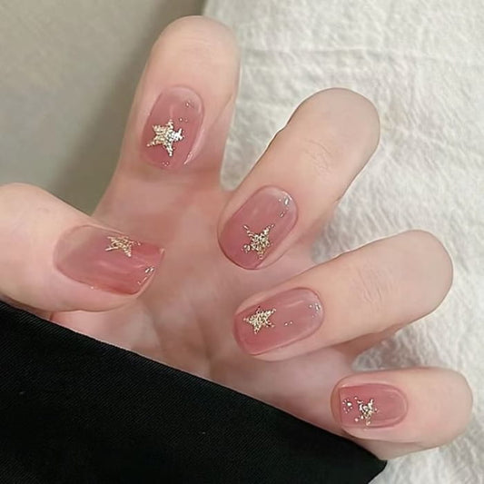 Star Press On Nail - A313 - With Glue - Pink / One Size