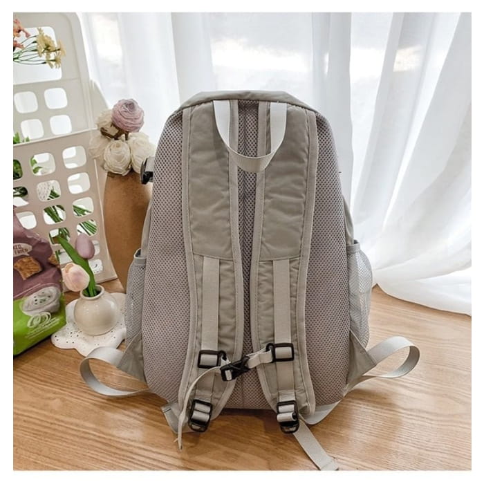 Star Print Mesh Panel Multi-Pocket Backpack