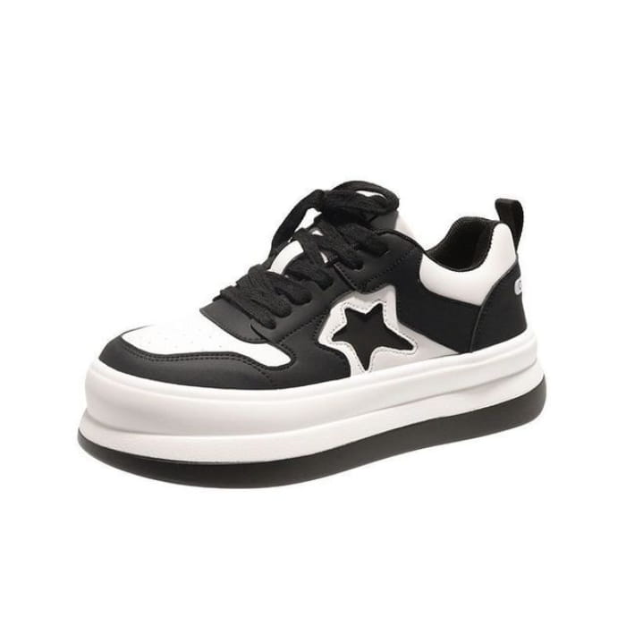 Star Print Platform Sneakers - Black / 35