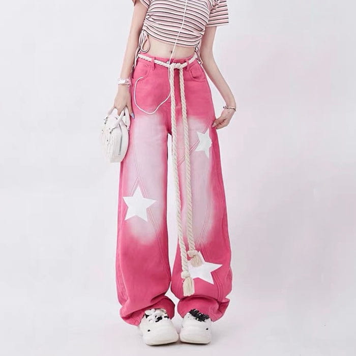 Star Print Y2K Pink Jeans