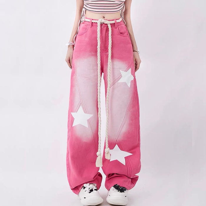 Star Print Y2K Pink Jeans