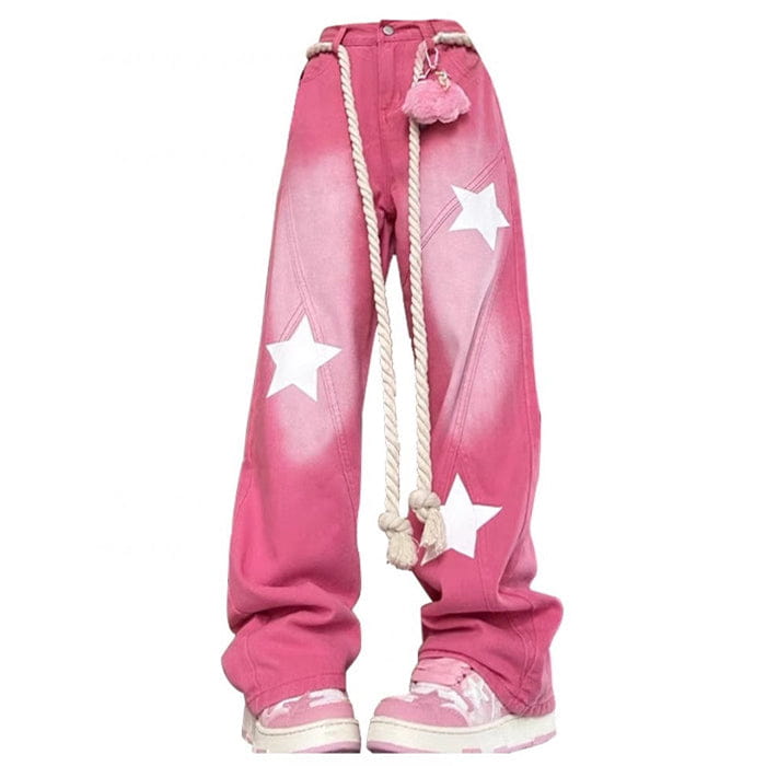 Star Print Y2K Pink Jeans - S