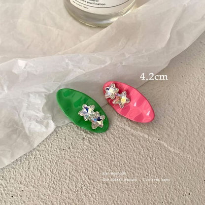 Star Rhinestone Hair Clip / Set - Green & Rose Pink