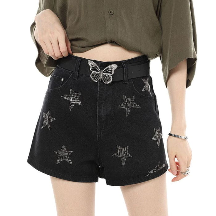 Star Rhinestone Shorts - S / Black - Shorts