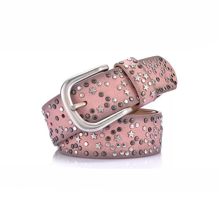 Star Rivet Belt - 90cm / 35.4 in / Pink - Belts