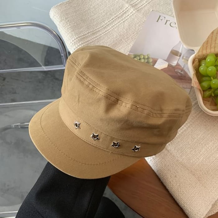 Star Studded Newsboy Cap - Khaki / One Size