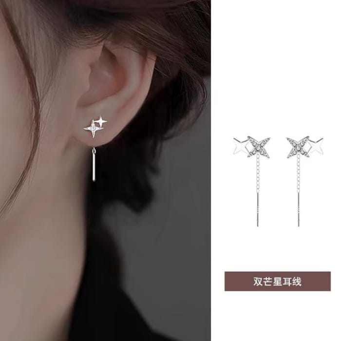 Star Threader Earring / Barbell - 1 Pair - Earrings