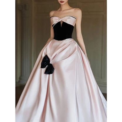 Strapless Bow Two Tone A-Line Evening Dress