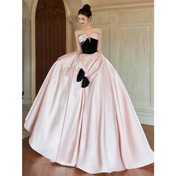 Strapless Bow Two Tone A-Line Evening Dress