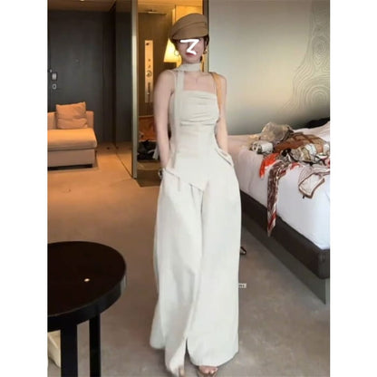 Strapless Plain Crop Top / Wide Leg Pants