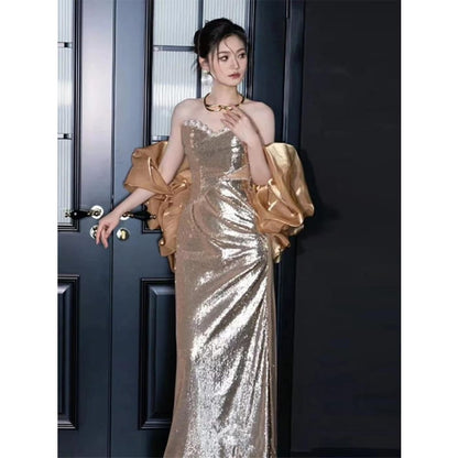 Strapless Sequin Sheath Evening Gown