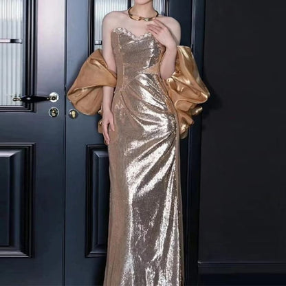 Strapless Sequin Sheath Evening Gown