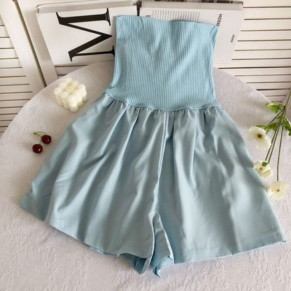 Strapless Wide Leg Romper - Light Blue / One Size