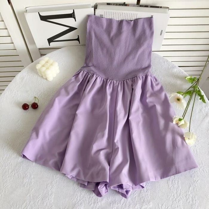 Strapless Wide Leg Romper - Light Purple / One Size