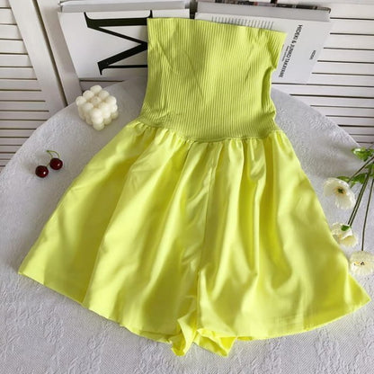 Strapless Wide Leg Romper - Neon Yellow / One Size