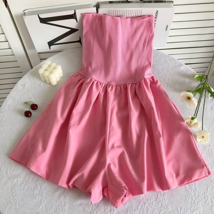 Strapless Wide Leg Romper - Pink / One Size