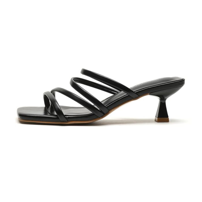 Strappy Kitten Heel Slide Sandals - Black / 34