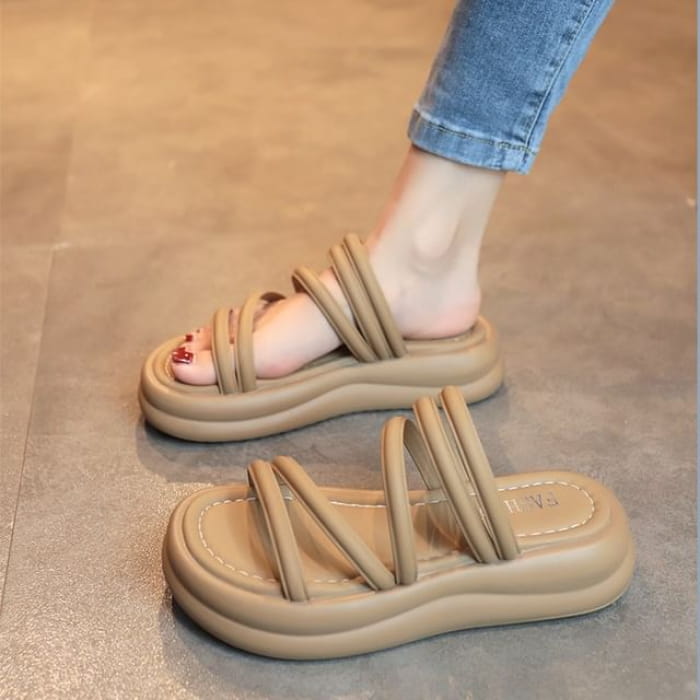 Strappy Platform Slide Sandals - Khaki / 35